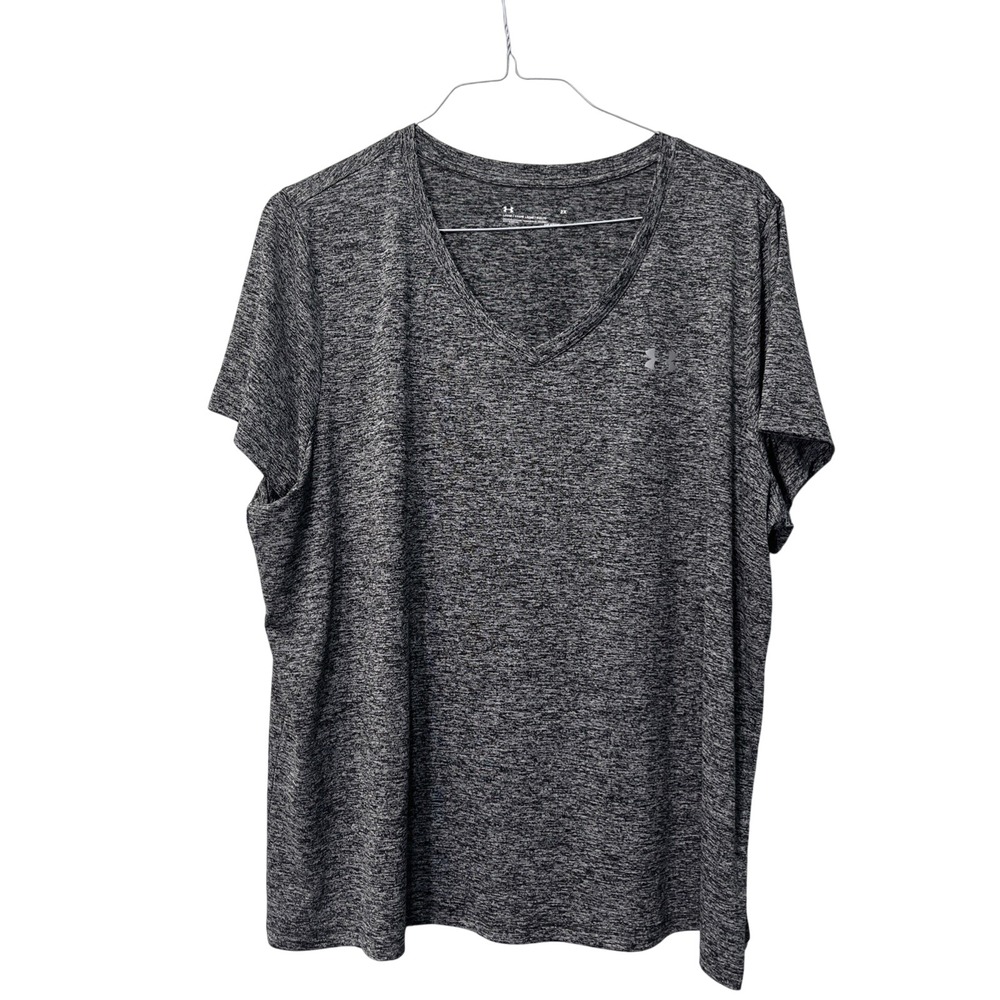 Under Armour T-Shirt Women 2X Gray Tech Twist V-Neck Loose HeatGear Short Sleeve